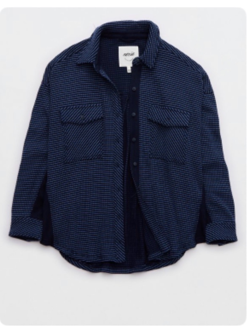 Aerie Navy & Blue Lumberjane Waffle Shirt, Size Small